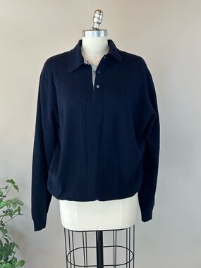 NWT Kinross Suede Trim Polo 100% Cashmere Sweater Sz XL